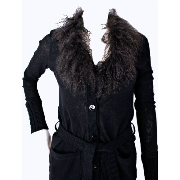 Vintage JEAN PAUL GAULTIER SOLEIL Black Cardigan w/Detachable Fur Collar - Picture 10 of 10